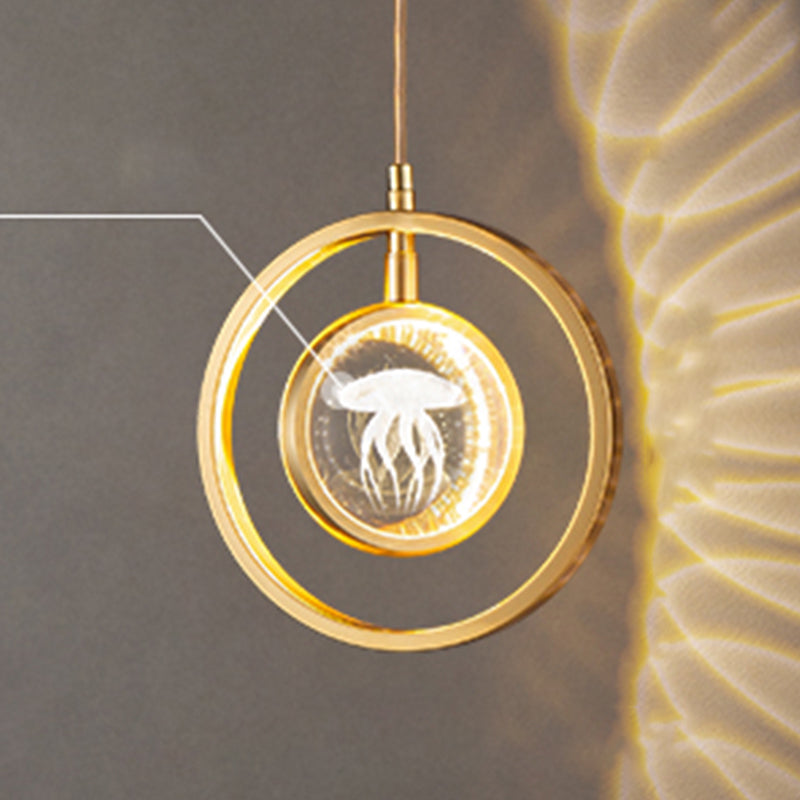 Forme sphérique de style moderne Hanging Light Crystal 1 Lumière Lumière suspendue en or