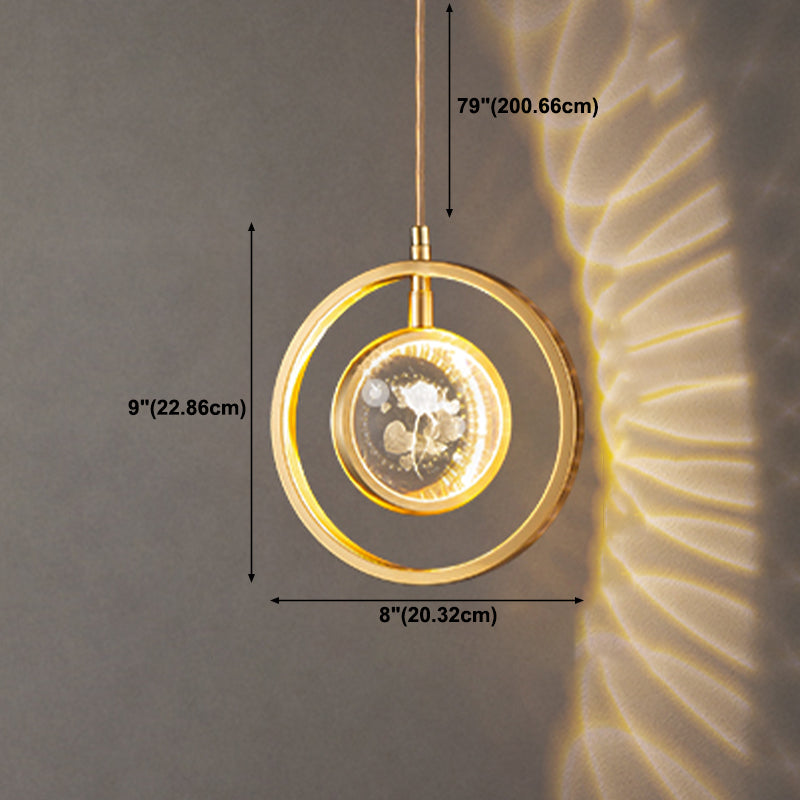 Forme sphérique de style moderne Hanging Light Crystal 1 Lumière Lumière suspendue en or