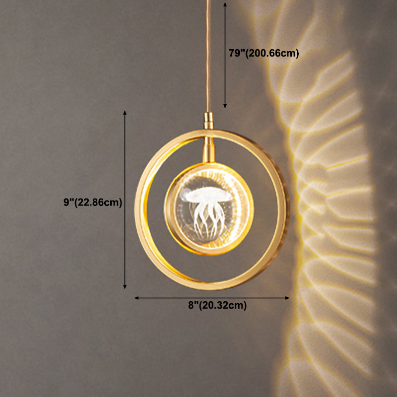 Forme sphérique de style moderne Hanging Light Crystal 1 Lumière Lumière suspendue en or