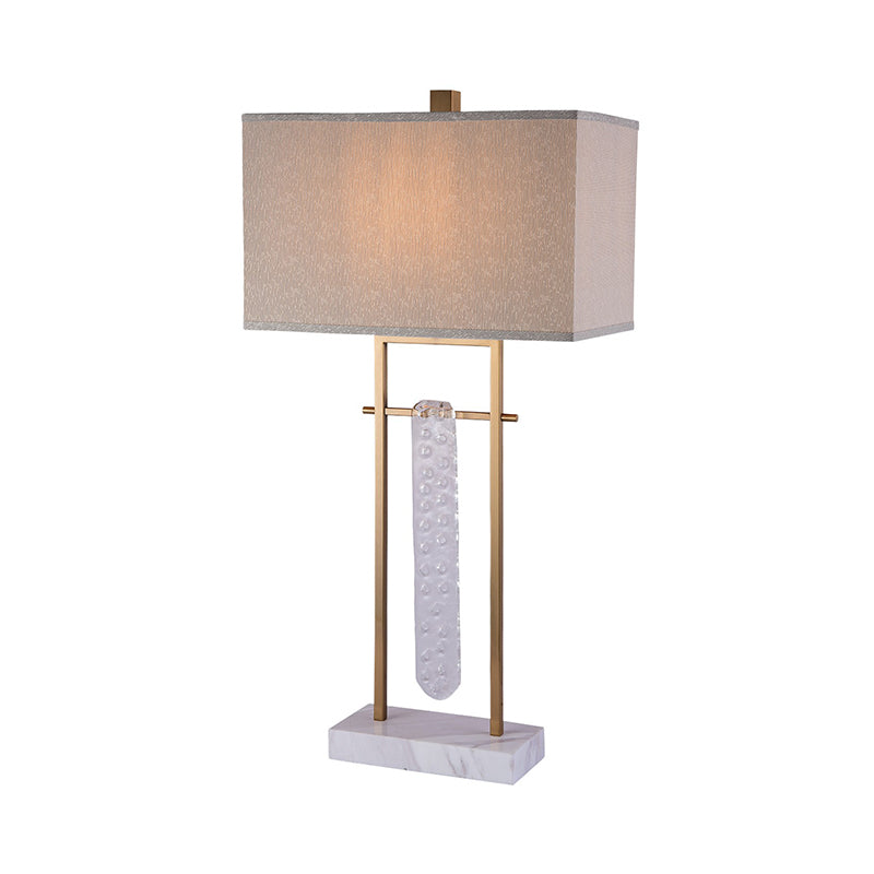Lámpara de mesa de noche rectangular modernista de tela con 1 bombilla en color blanco para dormitorio