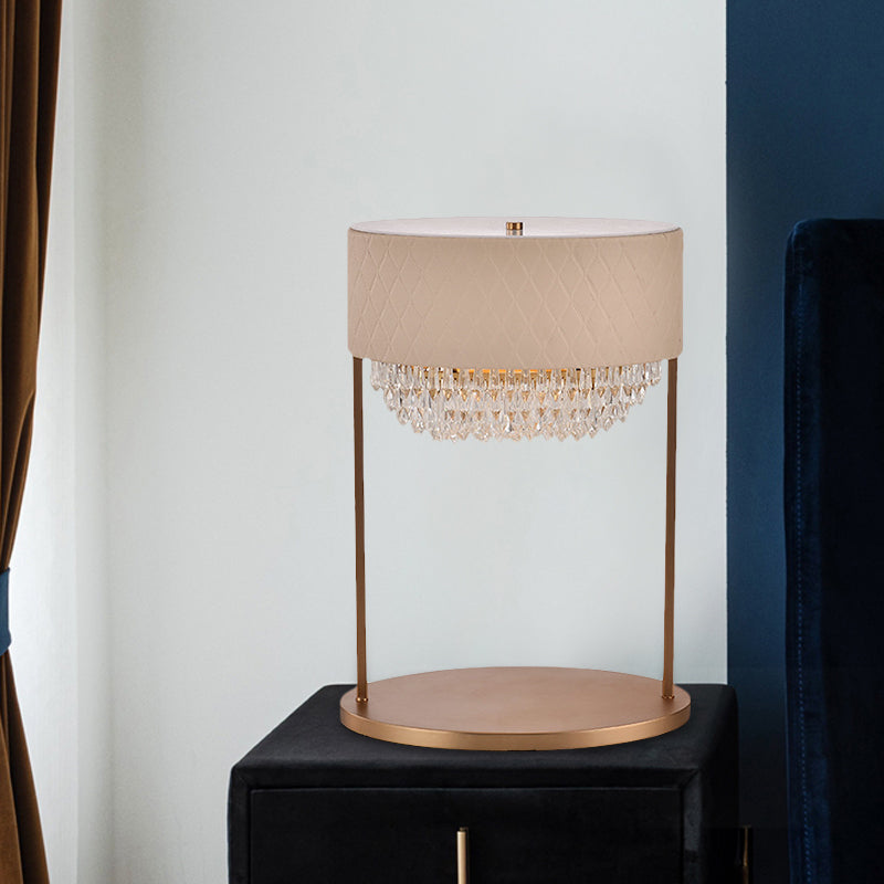 Lampe de bureau à plusieurs niveaux moderniste 1 bulbe à facette de table en cristal clair avec de l'ombre en cuir