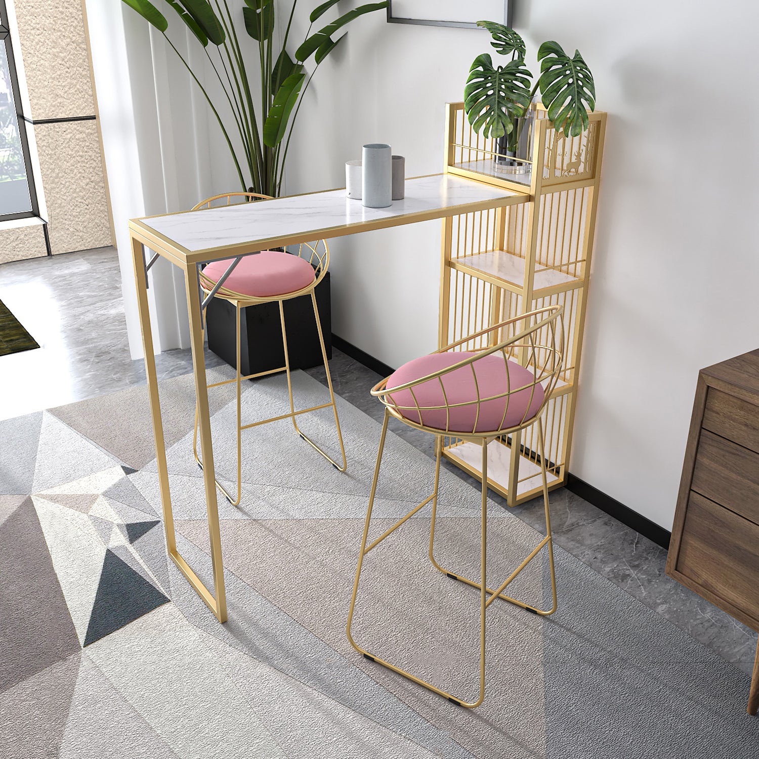 Table de bar de style glam noir et or dans la table de bar à thé à thé en métal au lait en métal