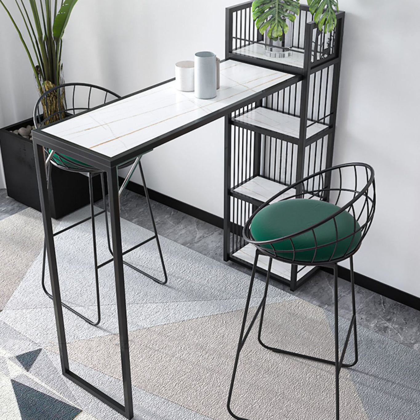 Table de bar de style glam noir et or dans la table de bar à thé à thé en métal au lait en métal