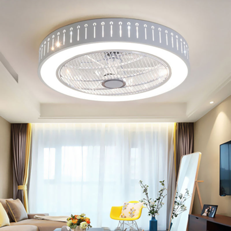 21,5 "W Metall weiße Deckenlüftungslampe Runde LED Einfache Halbflush Mount Light für Wohnzimmer
