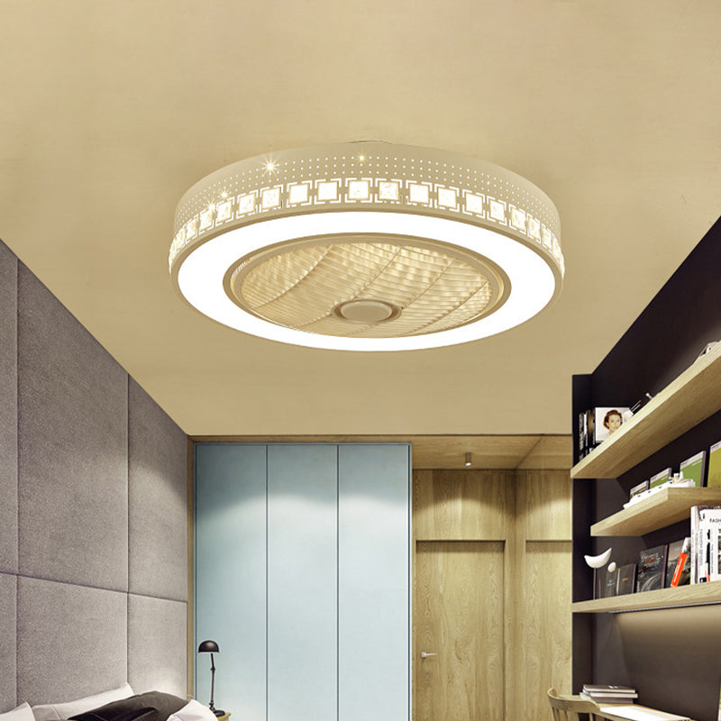 Ring Wohnzimmer Ventilator Lampen Modernismus Acryl LED 21,5 "breit weiße Halbflush -Halterung mit 3 Klingen