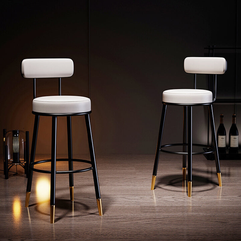 Industrial Leather Iron Counter Stools Low Back Bar Stools with Round Seat