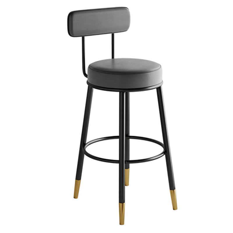 Industrial Leather Iron Counter Stools Low Back Bar Stools with Round Seat