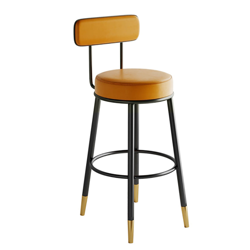 Industrial Leather Iron Counter Stools Low Back Bar Stools with Round Seat