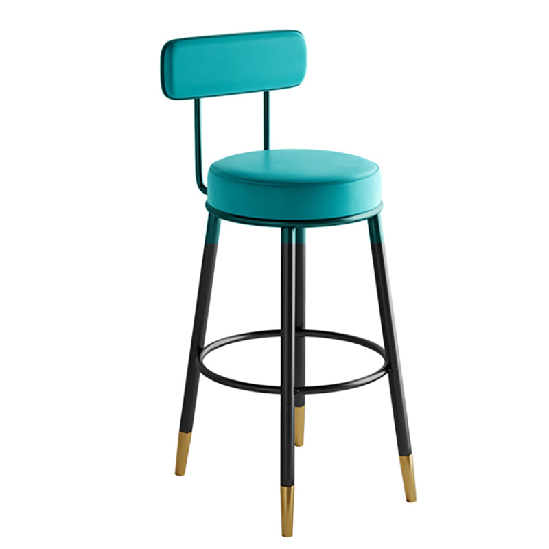 Industrial Leather Iron Counter Stools Low Back Bar Stools with Round Seat