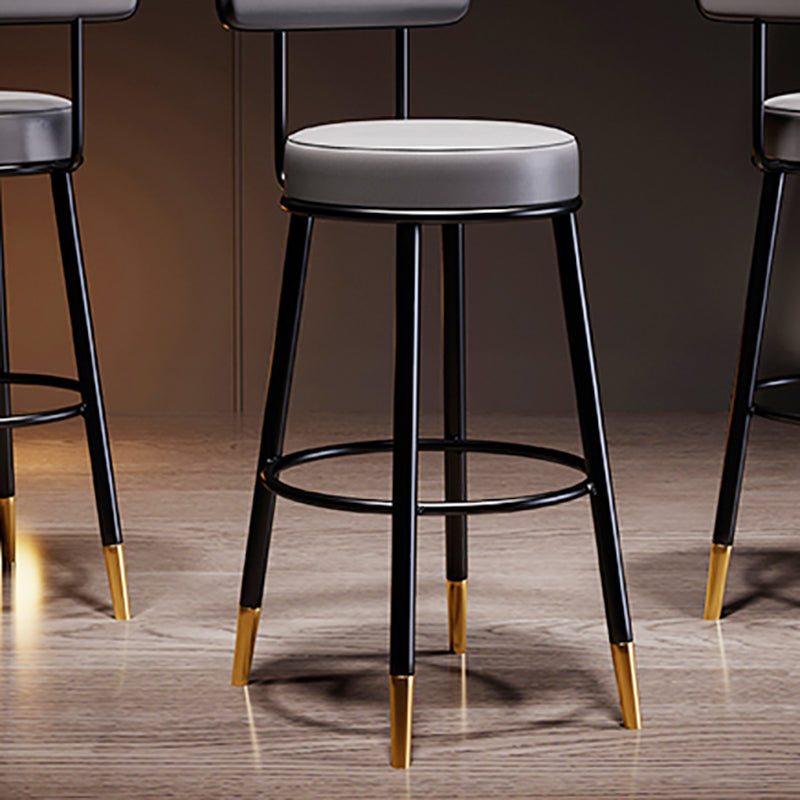 Industrial Leather Iron Counter Stools Low Back Bar Stools with Round Seat