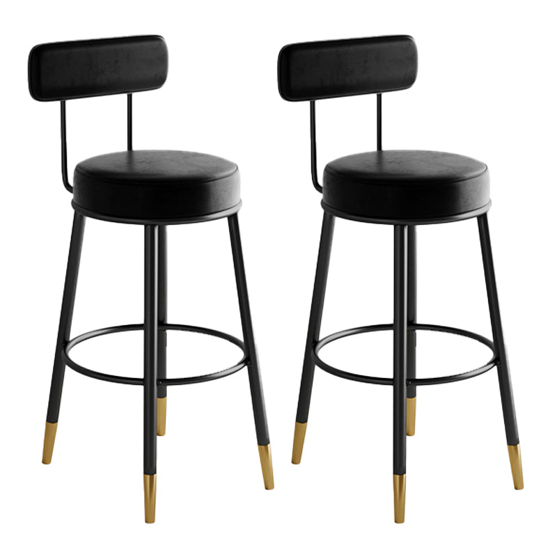 Industrial Leather Iron Counter Stools Low Back Bar Stools with Round Seat
