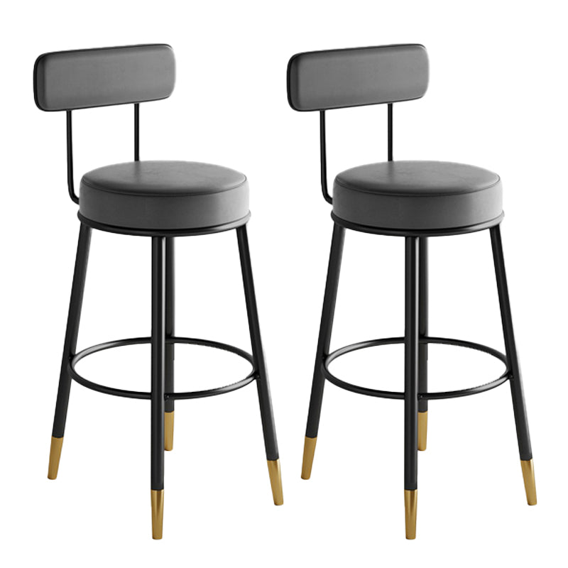 Industrial Leather Iron Counter Stools Low Back Bar Stools with Round Seat