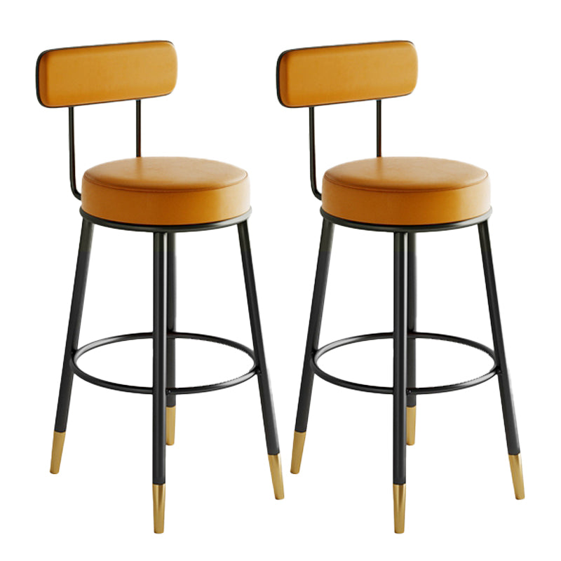 Industrial Leather Iron Counter Stools Low Back Bar Stools with Round Seat