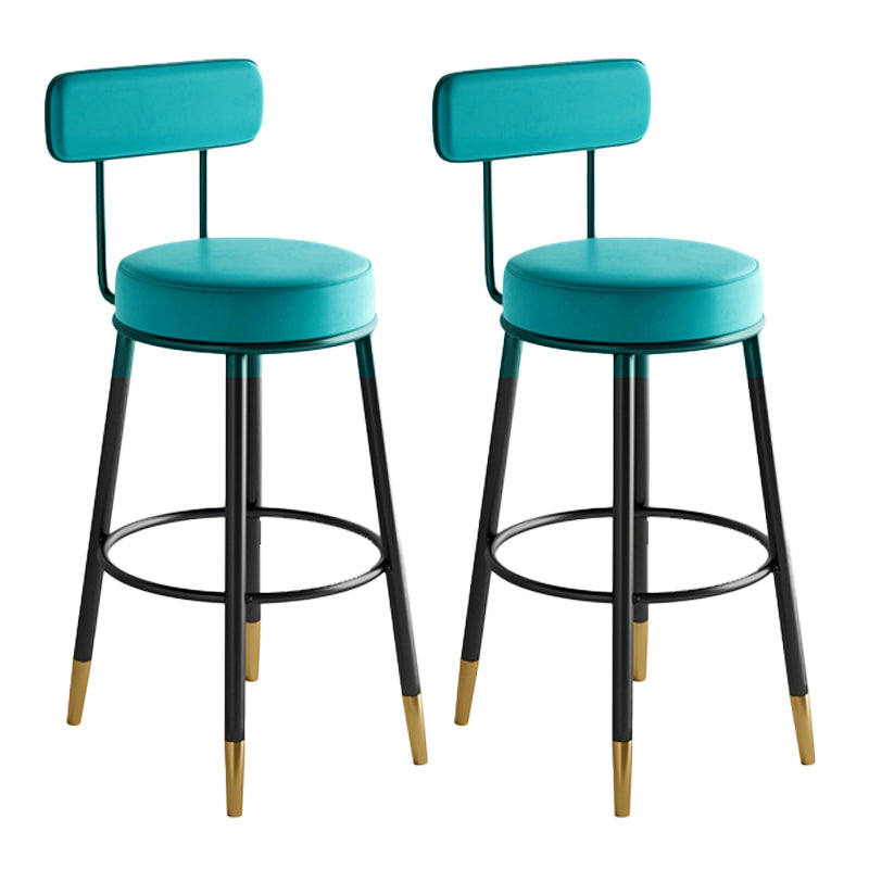 Industrial Leather Iron Counter Stools Low Back Bar Stools with Round Seat