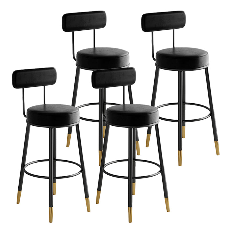 Industrial Leather Iron Counter Stools Low Back Bar Stools with Round Seat