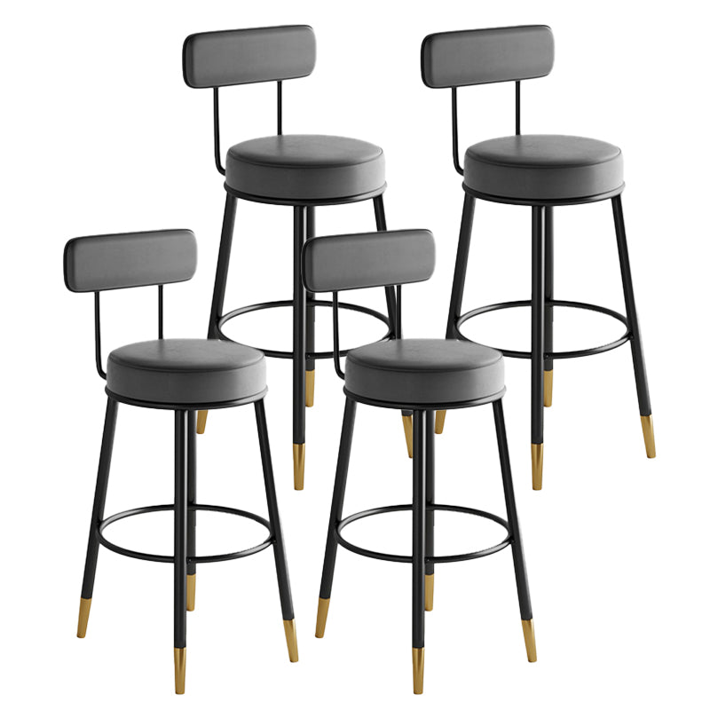 Industrial Leather Iron Counter Stools Low Back Bar Stools with Round Seat