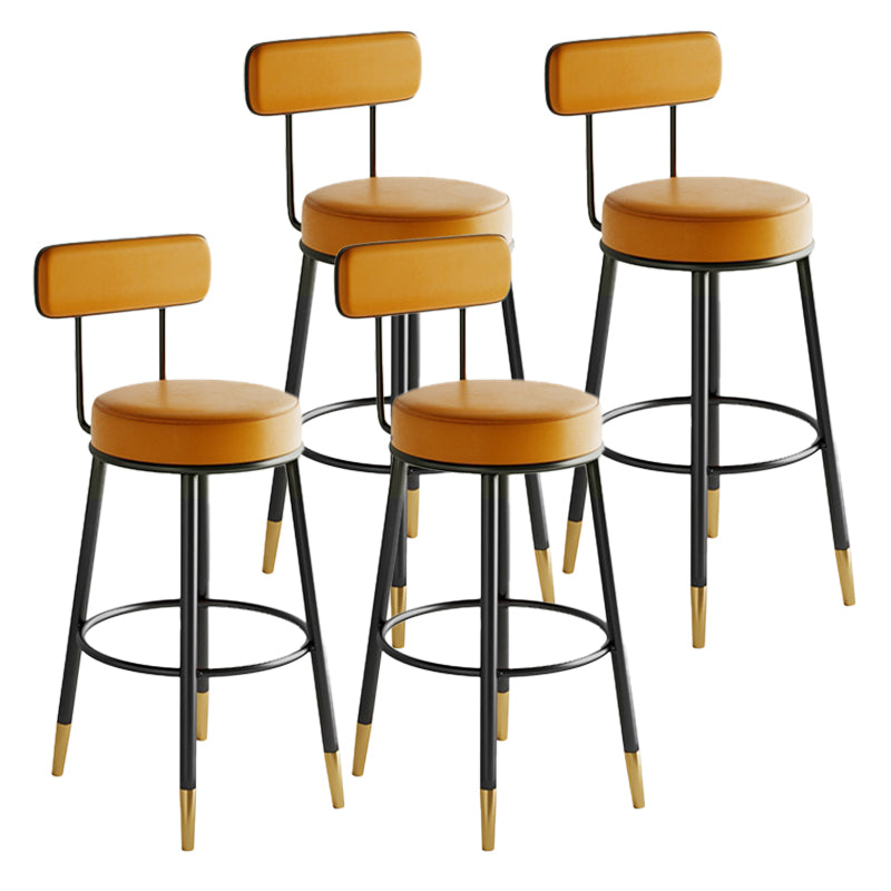 Industrial Leather Iron Counter Stools Low Back Bar Stools with Round Seat