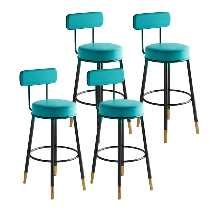 Industrial Leather Iron Counter Stools Low Back Bar Stools with Round Seat