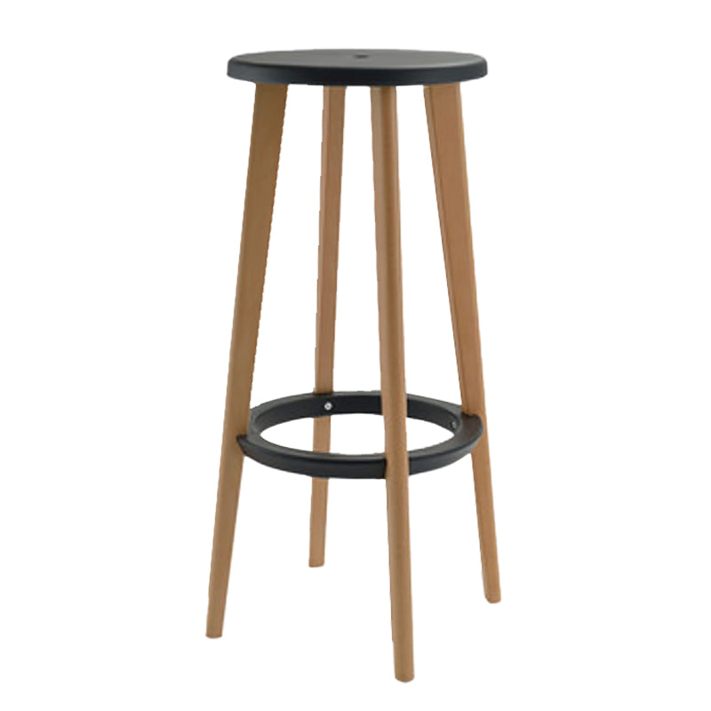 Contemporary Simple Wood Counter Stools Circular Seats Indoor Bar Stool