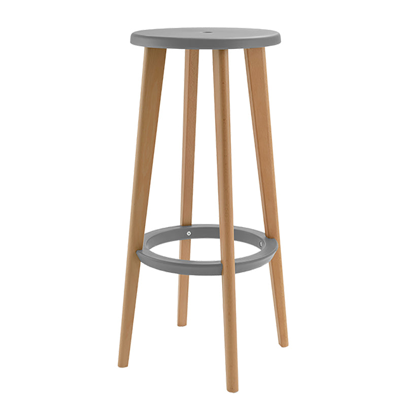 Contemporary Simple Wood Counter Stools Circular Seats Indoor Bar Stool