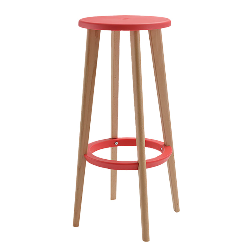 Contemporary Simple Wood Counter Stools Circular Seats Indoor Bar Stool
