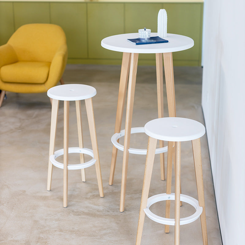 Contemporary Simple Wood Counter Stools Circular Seats Indoor Bar Stool
