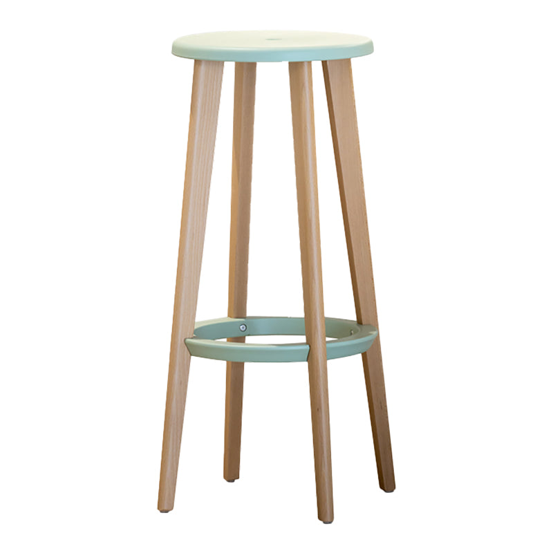 Contemporary Simple Wood Counter Stools Circular Seats Indoor Bar Stool