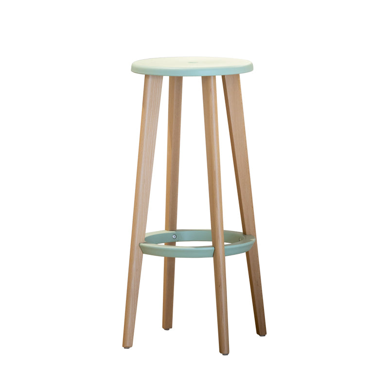 Contemporary Simple Wood Counter Stools Circular Seats Indoor Bar Stool