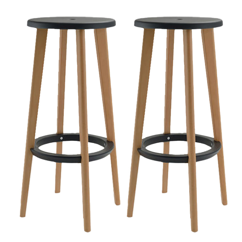 Contemporary Simple Wood Counter Stools Circular Seats Indoor Bar Stool