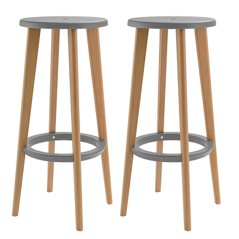 Contemporary Simple Wood Counter Stools Circular Seats Indoor Bar Stool