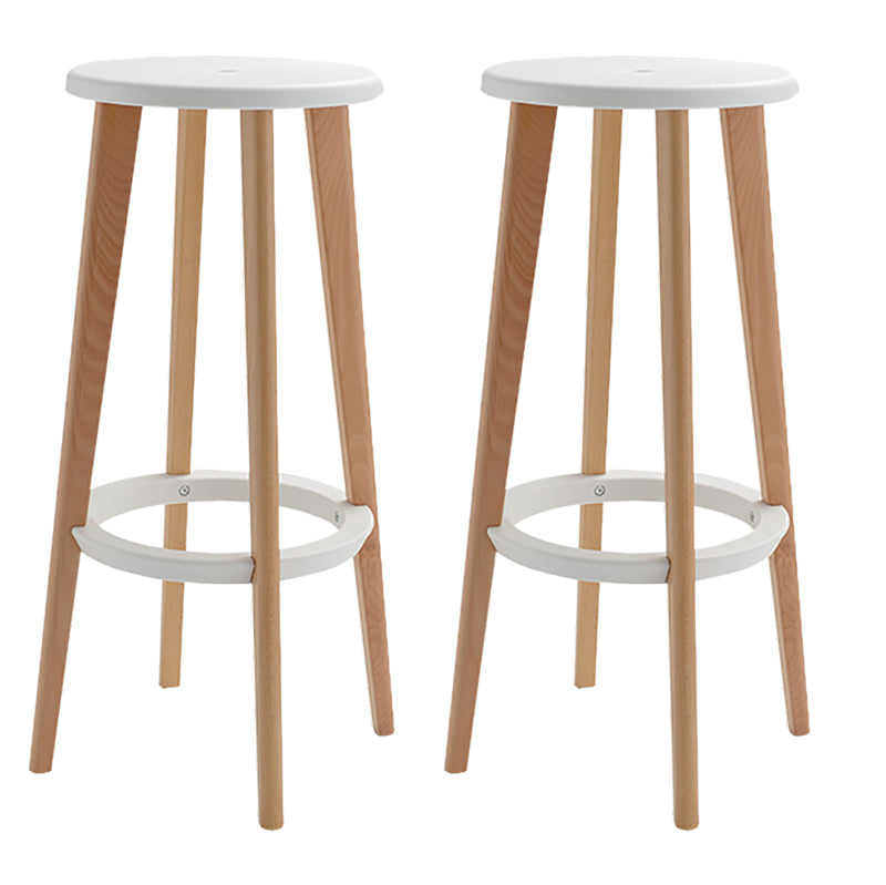 Contemporary Simple Wood Counter Stools Circular Seats Indoor Bar Stool