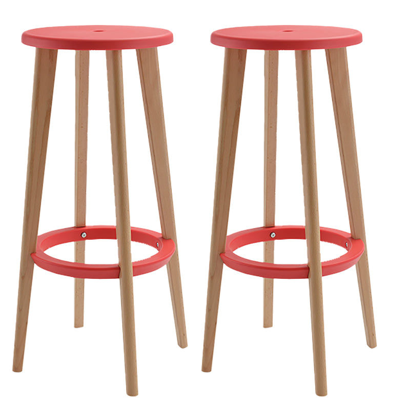 Contemporary Simple Wood Counter Stools Circular Seats Indoor Bar Stool