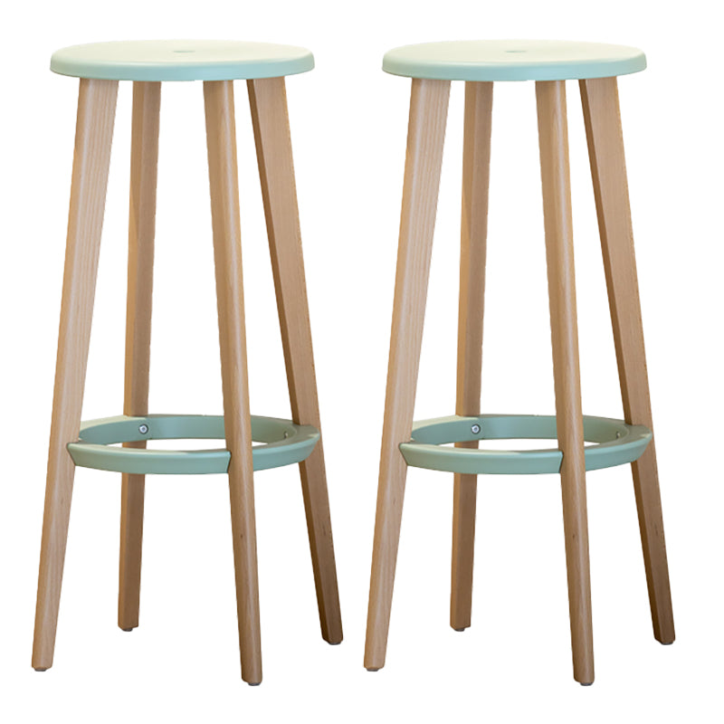Contemporary Simple Wood Counter Stools Circular Seats Indoor Bar Stool
