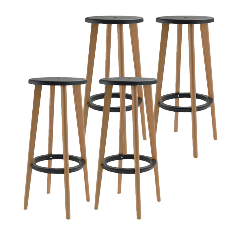 Contemporary Simple Wood Counter Stools Circular Seats Indoor Bar Stool