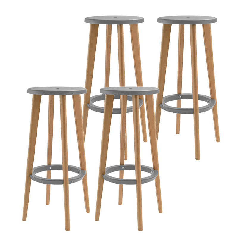 Contemporary Simple Wood Counter Stools Circular Seats Indoor Bar Stool