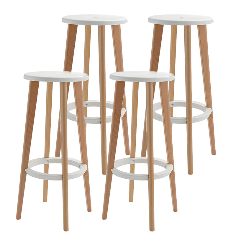 Contemporary Simple Wood Counter Stools Circular Seats Indoor Bar Stool