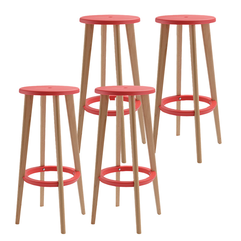 Contemporary Simple Wood Counter Stools Circular Seats Indoor Bar Stool