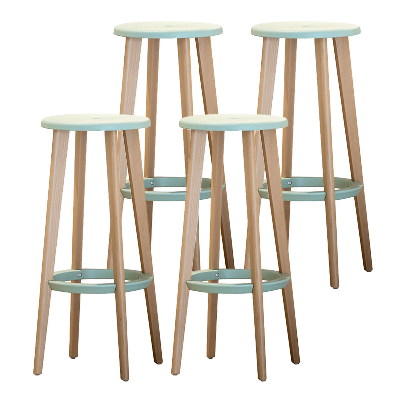 Contemporary Simple Wood Counter Stools Circular Seats Indoor Bar Stool