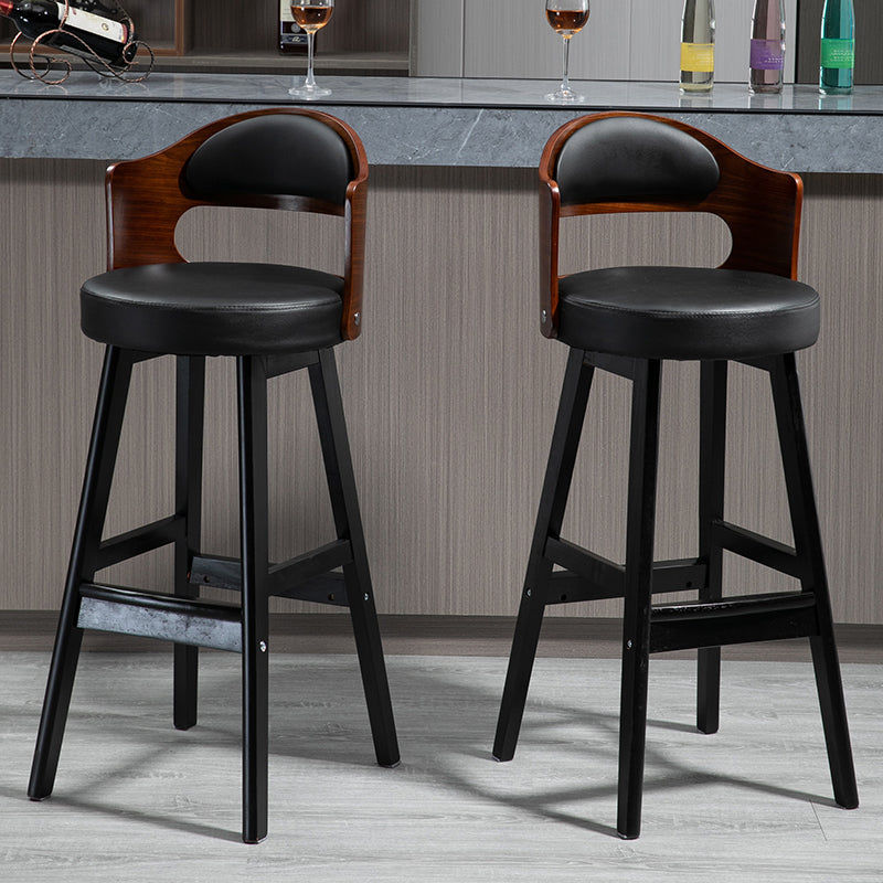 Taburetes de bar de madera industriales para interiores de cuero con asiento redondo