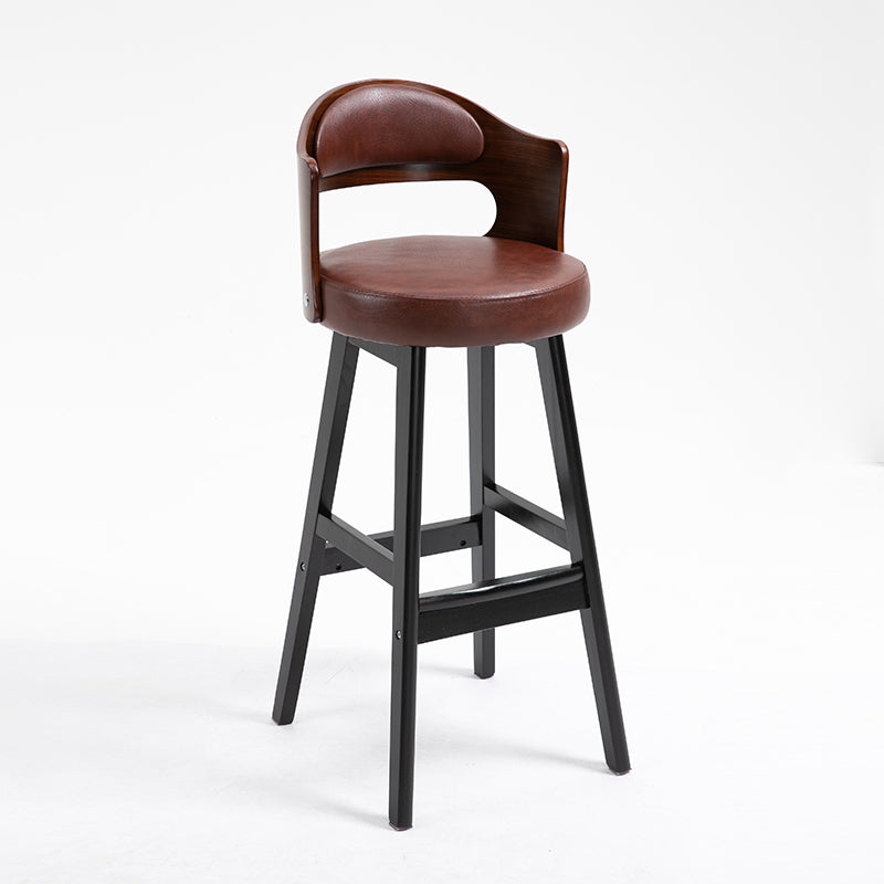 Taburetes de bar de madera industriales para interiores de cuero con asiento redondo