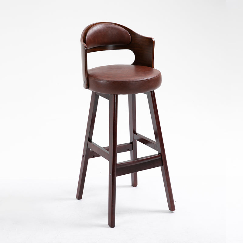 Taburetes de bar de madera industriales para interiores de cuero con asiento redondo
