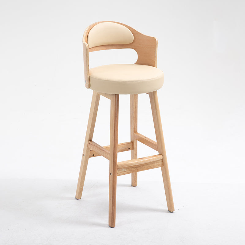 Taburetes de bar de madera industriales para interiores de cuero con asiento redondo