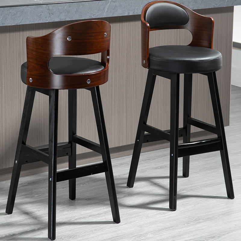 Taburetes de bar de madera industriales para interiores de cuero con asiento redondo