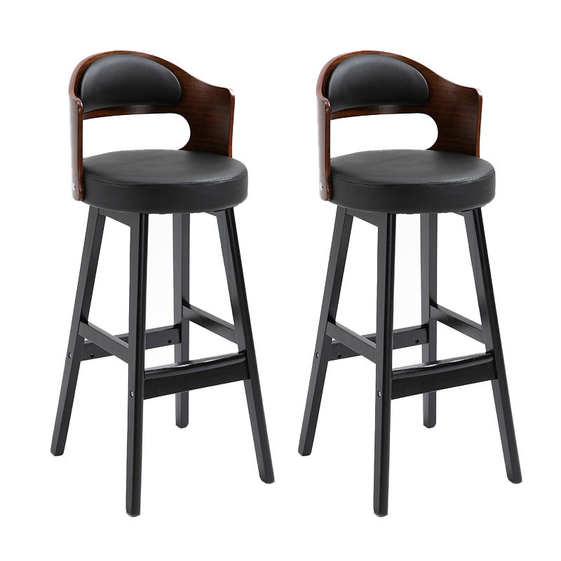 Taburetes de bar de madera industriales para interiores de cuero con asiento redondo