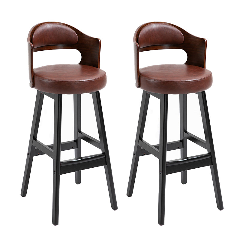 Taburetes de bar de madera industriales para interiores de cuero con asiento redondo