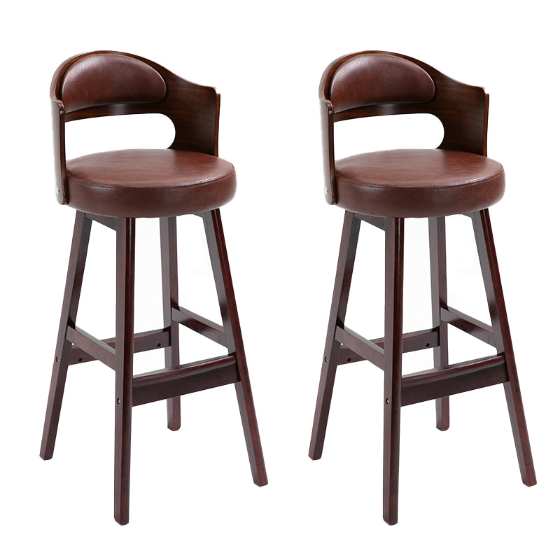 Taburetes de bar de madera industriales para interiores de cuero con asiento redondo