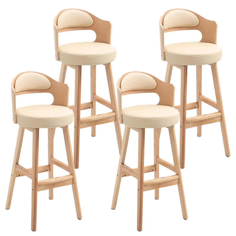 Taburetes de bar de madera industriales para interiores de cuero con asiento redondo