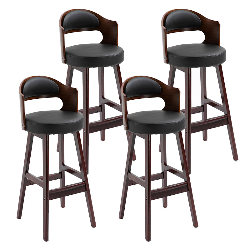 Taburetes de bar de madera industriales para interiores de cuero con asiento redondo