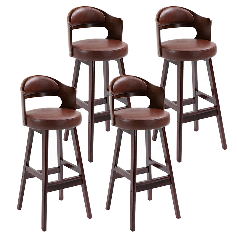 Taburetes de bar de madera industriales para interiores de cuero con asiento redondo