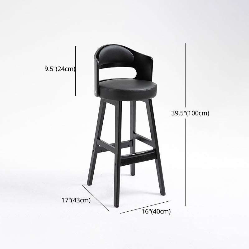 Taburetes de bar de madera industriales para interiores de cuero con asiento redondo